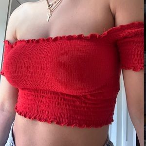 Red Off shoulder Crop Top